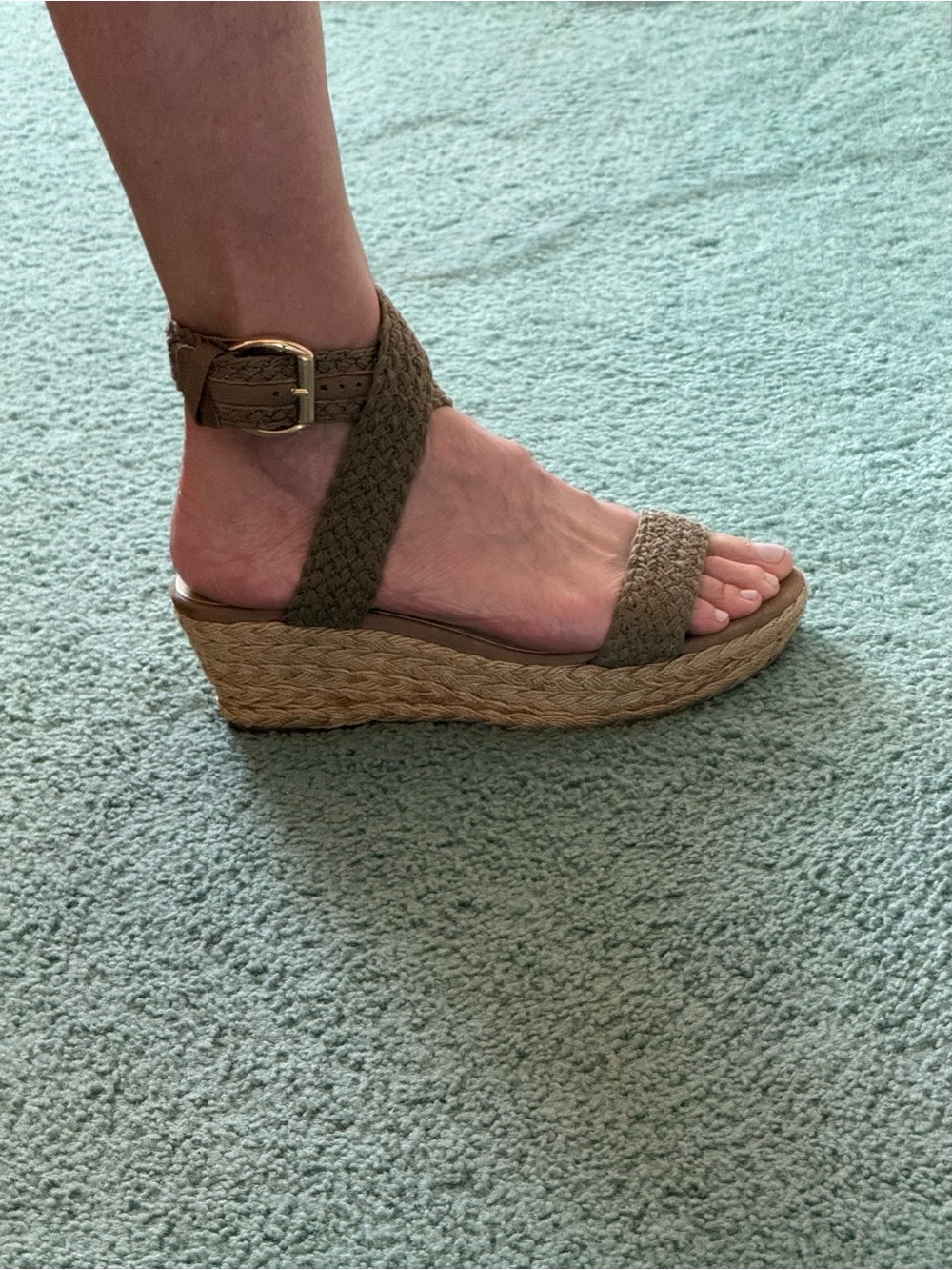 Stuart Weitzman Braided Taupe Wedge Sandals